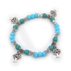 GENERICO - PULSERA ARBOL DE LA VIDA DE BOLITAS DE MURANO CELESTE Y PLASTIMETAL