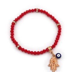 GENERICO - PULSERA ELÁSTICA DIJE MANO DE FATIMA DE BOLITAS MOSTACILLA DORADA