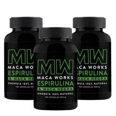 MACA WORKS - Espirulina y Maca Negra 500 mg Pack x 3