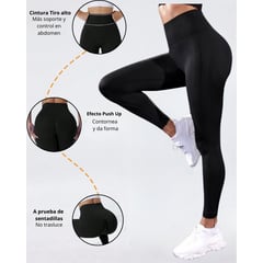 GENERICO - Leggings Negro Deportivo con Push Up - Sin Costuras - Control Abdomen