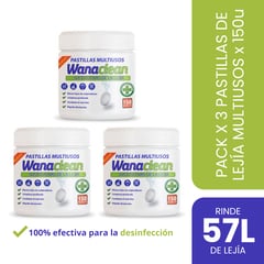 GENERICO - Pack de 3 frascos de pastillas de lejía WANACLEAN X 150U