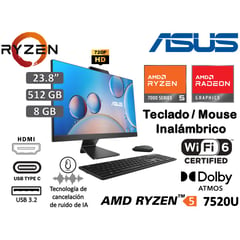 ASUS - ALL IN ONE 23 . 8 " RYZEN 5-7520U 8GB 512GB SSD WITHOUT OS - NEGRO