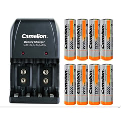 CAMELION - Cargador para 4xAA -4xAAA y 2x9v + 8 Pilas Recargables de AA2200mah