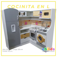 GENERICO - Cocinita en L de melamina para niños y niñas