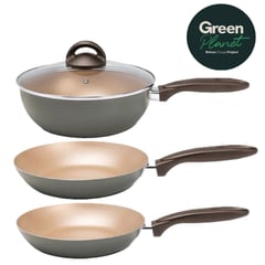 BRINOX - Juego de Sartenes + Wok 4 Piezas Naturall Verde