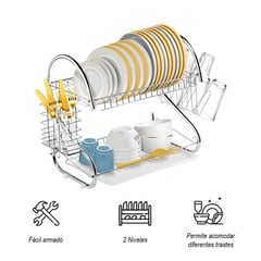 OEM - Organizador de Platos Multifuncional 2Niveles Cromado Rack Escurridor