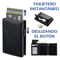 PREMIUM - Billetera Tarjetero Monedero Inteligente RFID Anti Robo Cuero Negro