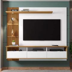 AMUEBLE - Centro de Entretenimiento WALL panel de TV CANIZA xl BLC melamina