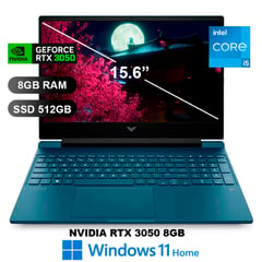 Laptop Gamer Victus 15-fa0021la I5-12450H, RTX3050, 8GB RAM, 512GB SSD, 15.6 (A14LCLA)