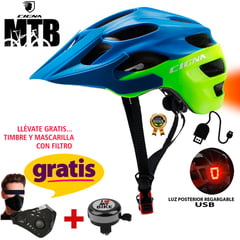 CIGNA - Casco MTB de Bicicleta con Luz Gratis Timbre y Mascarilla