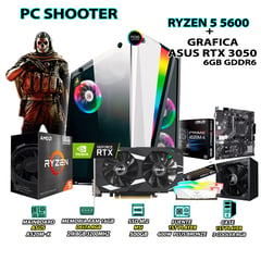 Computadora Gamer Shooter Ryzen 5 5600 RAM 16GB SSD 500GB ASUS RTX 3050 6GB