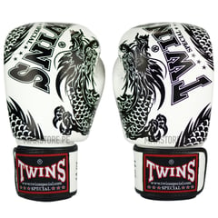 TWINS SPECIAL - Guantes TwinsSpecial Dragon Blanco-Boxeo-MuayThai-Cuero12oz