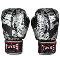 TWINS SPECIAL - Guantes TwinsSpecial Dragon Plata Boxeo MuayThai-Cuero 12oz