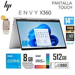 Laptop Envy X360 2 en 1 Intel Core i5 1335U 8GB RAM 512GB SSD 14" FHD Pantalla Táctil + Mochila