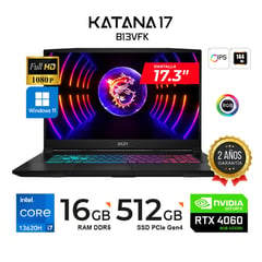 LAPTOP KATANA 17 B13VFK/ CORE I7 13620H 4.9GHZ/ 16GB DDR5/ 512GB/17.3" FHD/ RTX 4060 8GB/ Win11