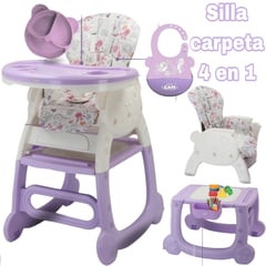 CAM - Silla para comer Carpeta de bebe 4 en 1 babero y Plato LILA