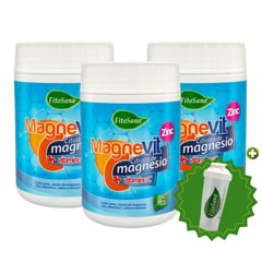 FITOSANA - MAGNEVIT CITRATO DE MAGNESIO + VITAMINA C + ZINC 300G 03 POTES + SHAKER REGALO