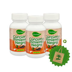 FITOSANA - CAPSULAS DE CURCUMA CON PIMIENTA NEGRA 100U 03 FRASCOS + BOLSA REGALO