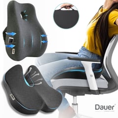 DAUER - Cojín Lumbar 3D + Cojin Asiento 3D Pack 2en1 viscoelastico Bambu Negro