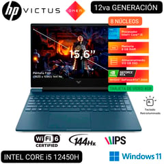 HP - LAPTOP GAMER VICTUS 15-FA1005LA i5 12° GEN. 15.6" FHD IPS 144Hz 8GB RAM 512GB SSD RTX 2050 4GB W11