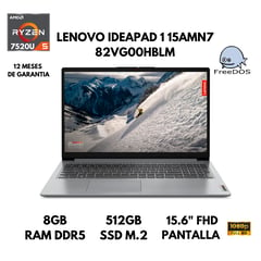 LENOVO - LAPTOP IDEAPAD 1 15AMN7 AMD RYZEN 5-7520U 8GB RAM DDR5 512GB SSD 15.6" FHD FREEDOS