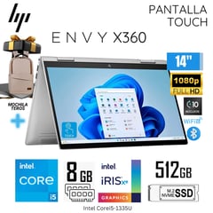 Laptop Envy X360 2 en 1 Intel Corei5-1335U 8GB RAM 512GB SSD 14" FHD Pantalla Táctil+ Mochila