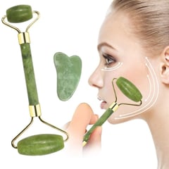 GENERICO - Rodillo de Jade Masajeador Facial y Piedra Gua Sha Pack x2