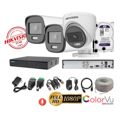 HIKVISION - Kit 3 Cámaras Seguridad FULLHD Color VU con AUDIO + 1TB + Cable