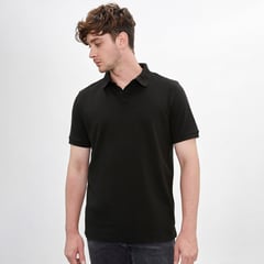 DROP THE LABEL - Polo Camisero Piqué Negro para Hombre Manga Corta Algodón Pima