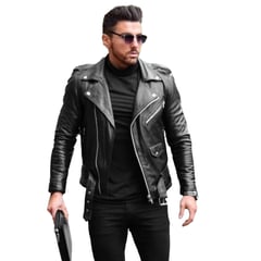 GENERICO - Casaca Biker para Hombre Cuero PU Slim Fit