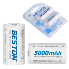 BESTON - 2 Baterias de litio recargable Tipo D pilas 1.2V 5000mAh Ni-MH