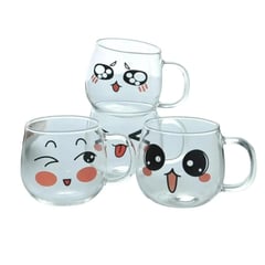 GENERICO - SET DE 4 TAZAS DE TE DE VIDRIO CON CARITAS