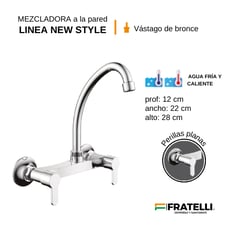 FRATELLI - GRIFO MEZCLADORA DE COCINA DE PARED LLAVE GANZO CROMADO