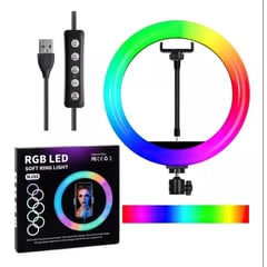 GENERICO - Aro de Luz LED RGB de 33 cm + Trípode COLORES