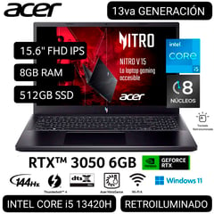 LAPTOP GAMER NITRO V15 ANV15-51-56GH i5 13° GEN. 15.6 FHD IPS 144Hz 8GB 512GB SSD RTX3050 6GB W11