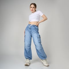 LIBAAX - JEAN OVERSIZE CON ELÁSTICO Y CUERDA DE AUSTE A LA CINTURA