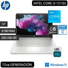 HP - LAPTOP 14-DQ5009LA INTEL CORE i3 1215U 12va GEN 14 HD 8GB RAM 256GB SSD INTEL UHD GRAPHICS W11