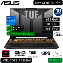 ASUS - LAPTOP GAMER TUF F15 FX507VU-LP180 i7 13° GEN 15.6 FHD IPS 144Hz 16GB 1TB SSD RTX4050 6GB FREEDOS