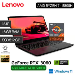 LENOVO - LAPTOP IDEAPAD GAMING 3 AMD RYZEN 7-5800H 15.6'' FHD IPS 120 Hz 16GB 512GB SSD RTX 3060 W11