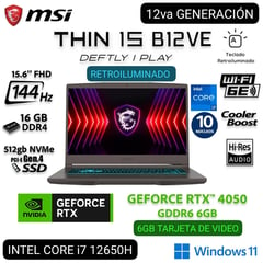 LAPTOP GAMER THIN 15 B12VE-1497PE i7 12650H 15.6"FHD IPS 144Hz 16GB 512GB SSD NVIDIA RTX4050 6GB W11