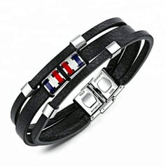 GENERICO - Pulsera de Hombre de Acero Inoxidable Cuero PU