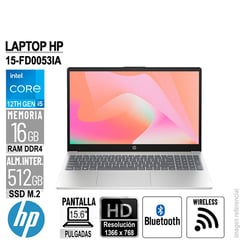 HP - Laptop 15-fd0053la 156 HD Intel Core i5-1235U RAM 16GB-DDR4 512GB-SSD SIN SISTEMA OPERATIVO