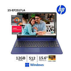 HP - Laptop 15-ef2517la, AMD Ryzen 5 5500U, 15.6” HD/ 6 Núcleos/ 12Gb Ram/ 512Gb SSD-7H9U4LA