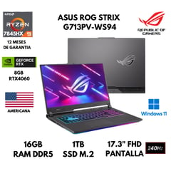 ASUS - LAPTOP ROG STRIX G17 G713PV-WS94 RYZEN 9 7845HX 16GB 1TB SSD 8GB RTX4060 17.3" WIN 11 AMERICANA