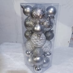 GENERICO - ESFERAS DE NAVIDAD 24 UNIDADES 6 CM Y 4 CM PLATA