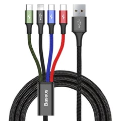 BASEUS - Cable Carga Rápida 4 en 1, Lightning, 2 Tipo-C y Micro USB3.5,