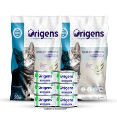 ORIGENS - Arena Para Gato 40KG + Alimento Húmedo 85gr x6