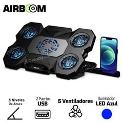 AIRBOOM - Cooler Para Laptop Supreme 5 - AB 034 LED Azul 2 USB 5 FAN