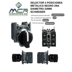 SCHNEIDER ELECTRIC - SELECTOR 3 POSICIONES METALICO NEGRO 2NA DIAMETRO 22MM Schneider