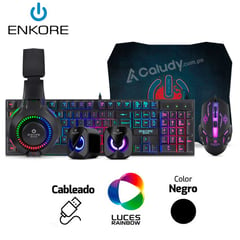 ENKORE - Kit Gamer 5 en 1 Teclado + Auricular + Mouse + Parlante + Pad Mouse